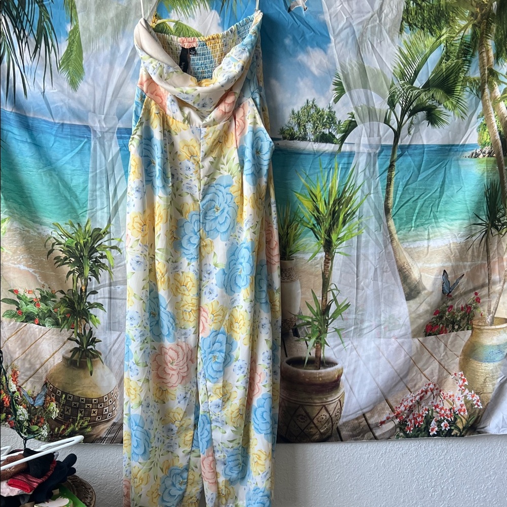 Pastel Floral romper with pockets  - Blue, Yellow, Peach